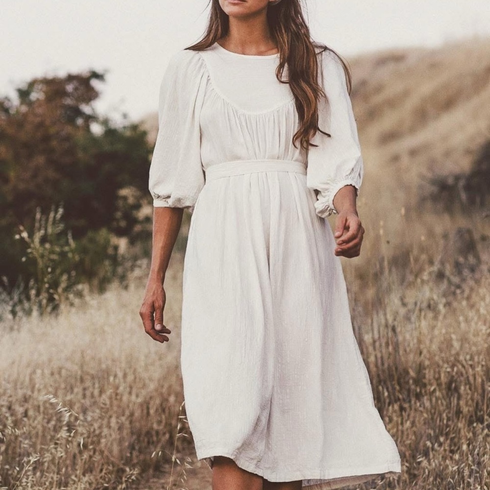 Kara Thoms Greta Elegant White Maxi Dress Small Cream Linen XS